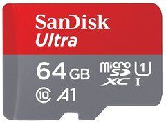 Карта памяти SanDisk Ultra microSDXC Class 10 UHS Class 1 A1 100MB/s 64GB + SD adapter (SDSQUAR-064G)