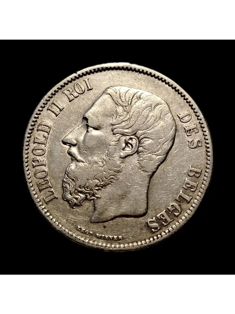 Монета Бельгии 5 франков 1869 год "Леопольд II"