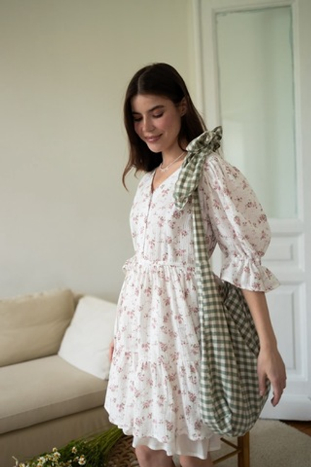 Платье Милана из муслина для беременных и кормящих, Айвори с цветами