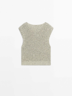 Massimo Dutti Жилет платочной вязки из 100% хлопка, натуральный, кремовый