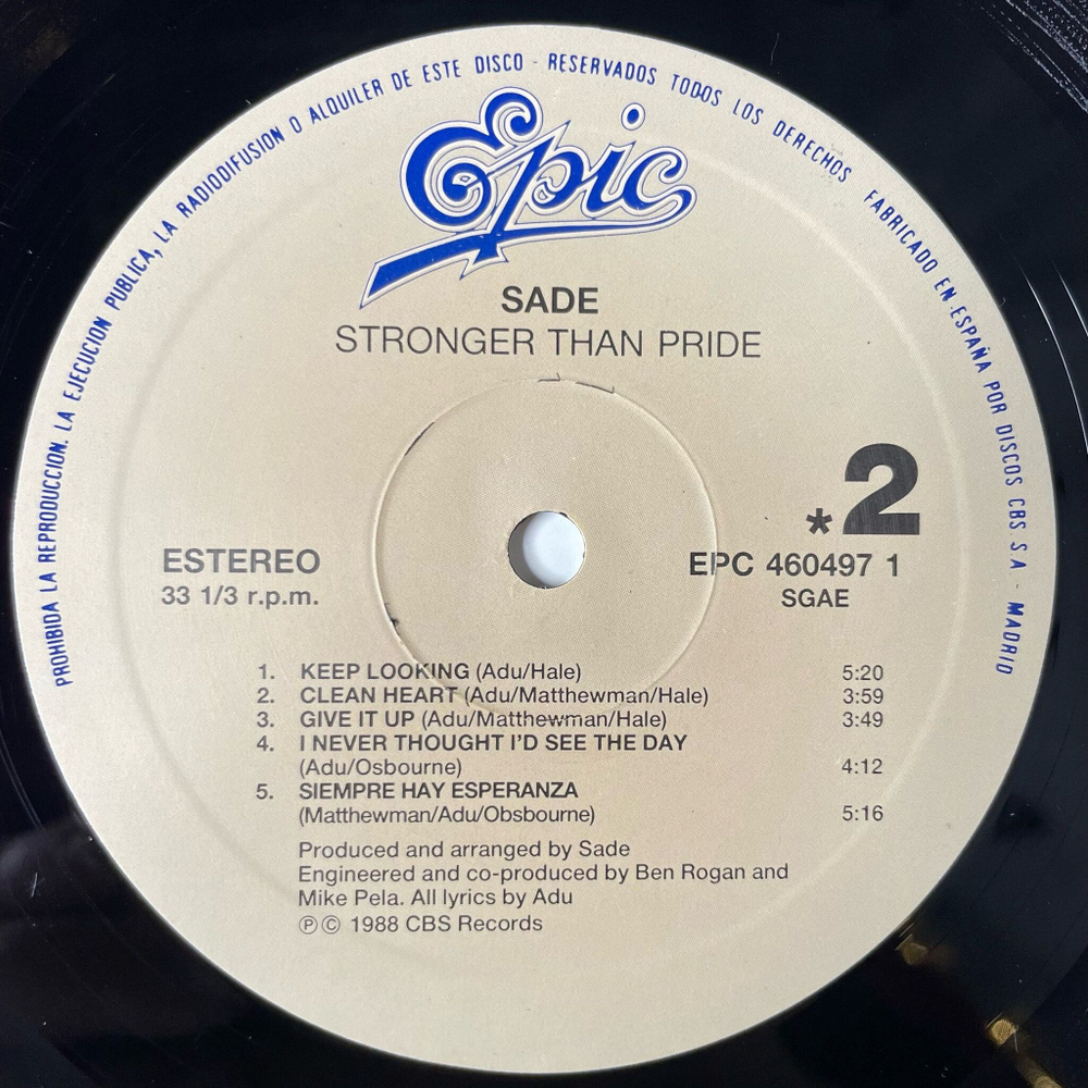 Винтажная виниловая пластинка LP Sade Stronger Than Pride (Spain 1988)