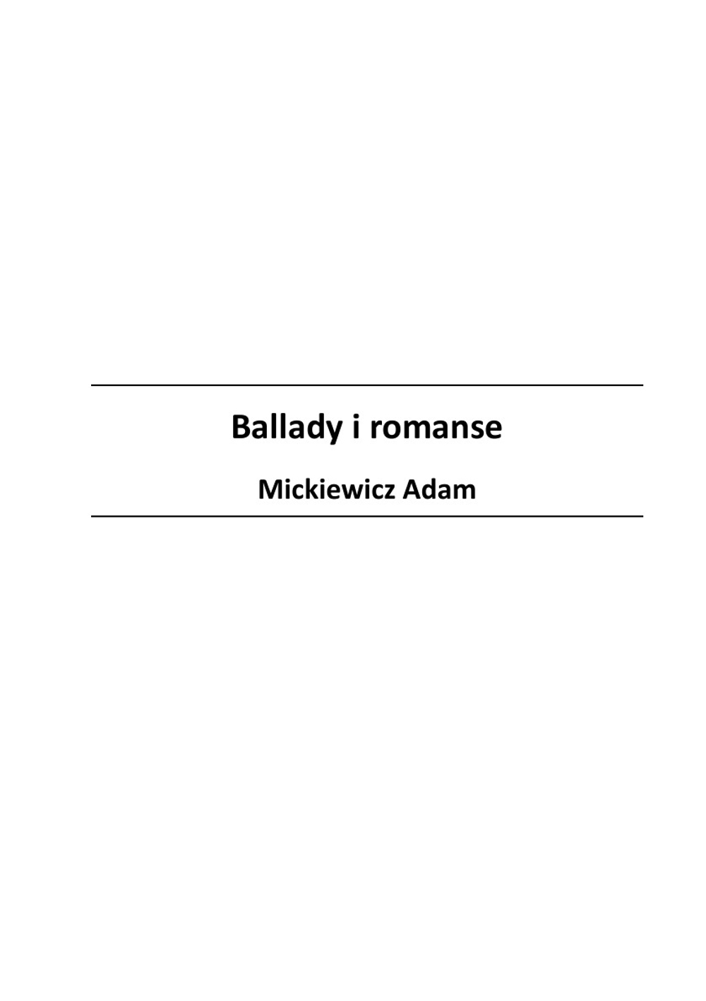 Ballady i romanse | Mickiewicz Adam