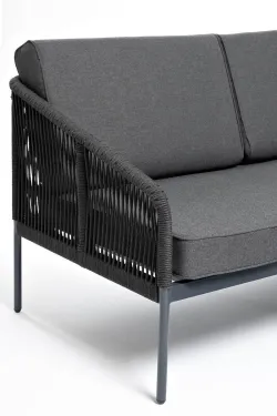 "Канны" правый модуль плетеный из роупа, каркас алюминий темно-серый (RAL7024) муар, роуп темно-серый круглый, ткань темно-серая 027