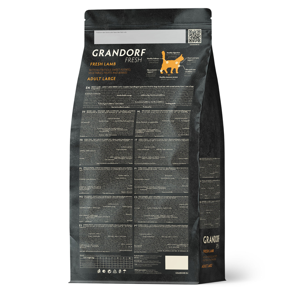 Сухой корм GRANDORF FRESH для кошек крупных пород Свежее мясо ягненка с бататом