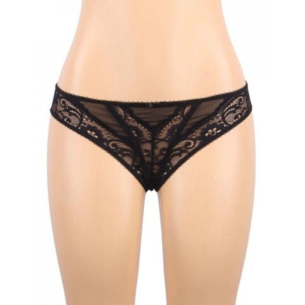 Трусики и пояс для чулок с ремешками Sexy черные Exquisite Lace (3XL-4XL)