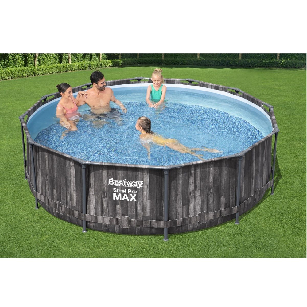 Каркасный бассейн Bestway Steel Pro Wood Style 5614Z (427х107 см) с картриджным фильтром, тентом и лестницей