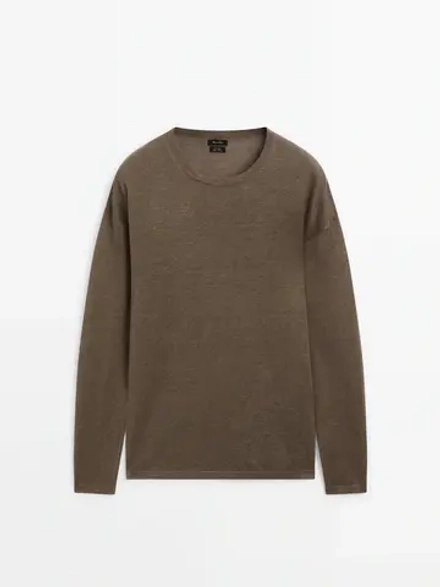 Massimo Dutti Льняной свитер с круглым вырезом, норка