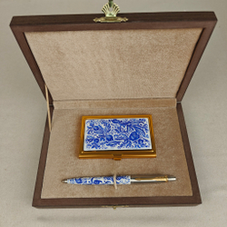 Набор "Гжель" визитница и ручка Parker с ручной росписью Палех