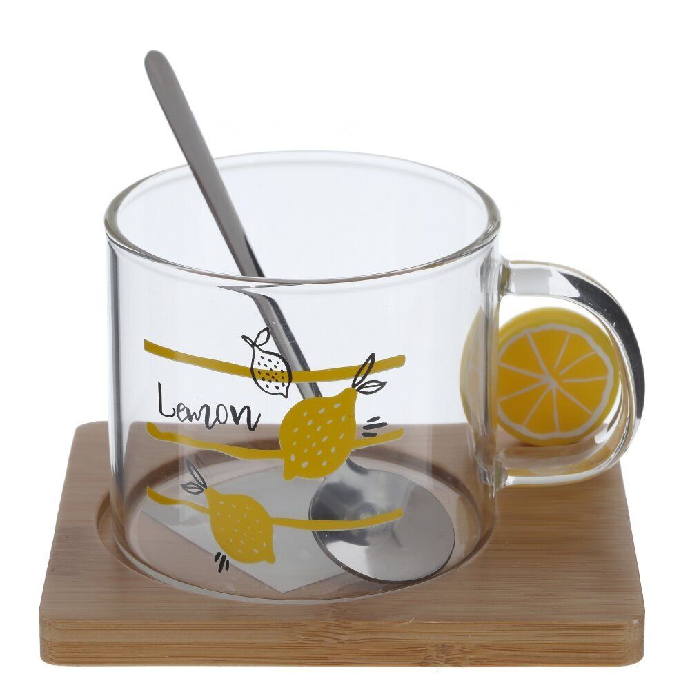 GAEM Кружка с ложкой на деревянной подставке, 300 мл, L12 W9,5 H8,5 см, 3в.