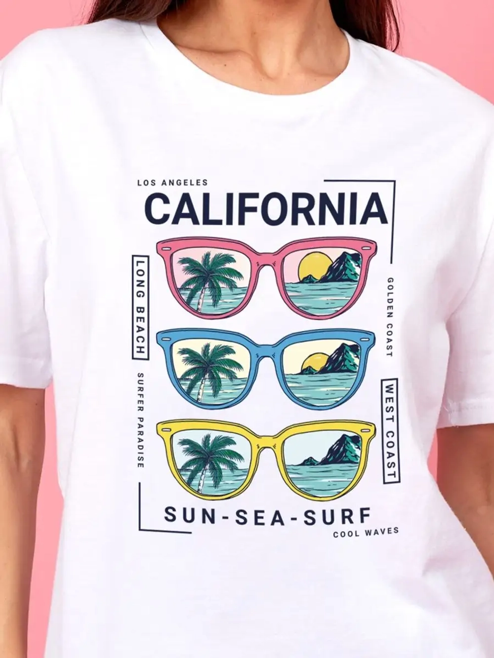Футболка белая женская оверсайз принт калифорния