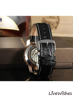 Часы наручные механические с автоподзаводом FORSINING на кожаном ремешке, медный/черный W9030-02