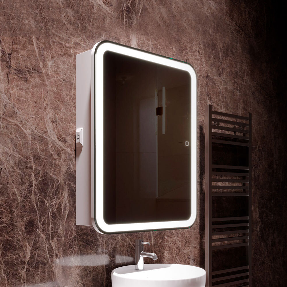 Зеркало-шкаф с подсветкой Джерси flip, 50x75 см (сенсорный выключатель, белый корпус)