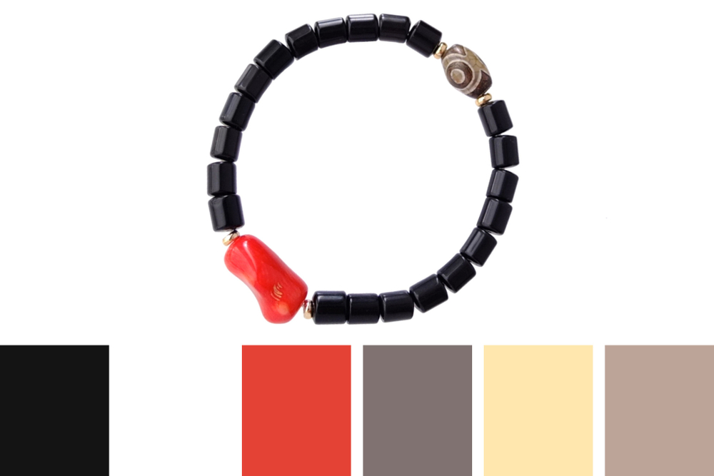 с чем носить браслет из черных и красных камней - цветовые примеры