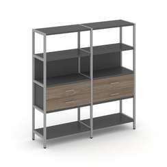 Shelf System Двухсекционный стеллаж четырехярусный с ящиками SN.STM-422 Антрацит/Вяз Благородный/Мет