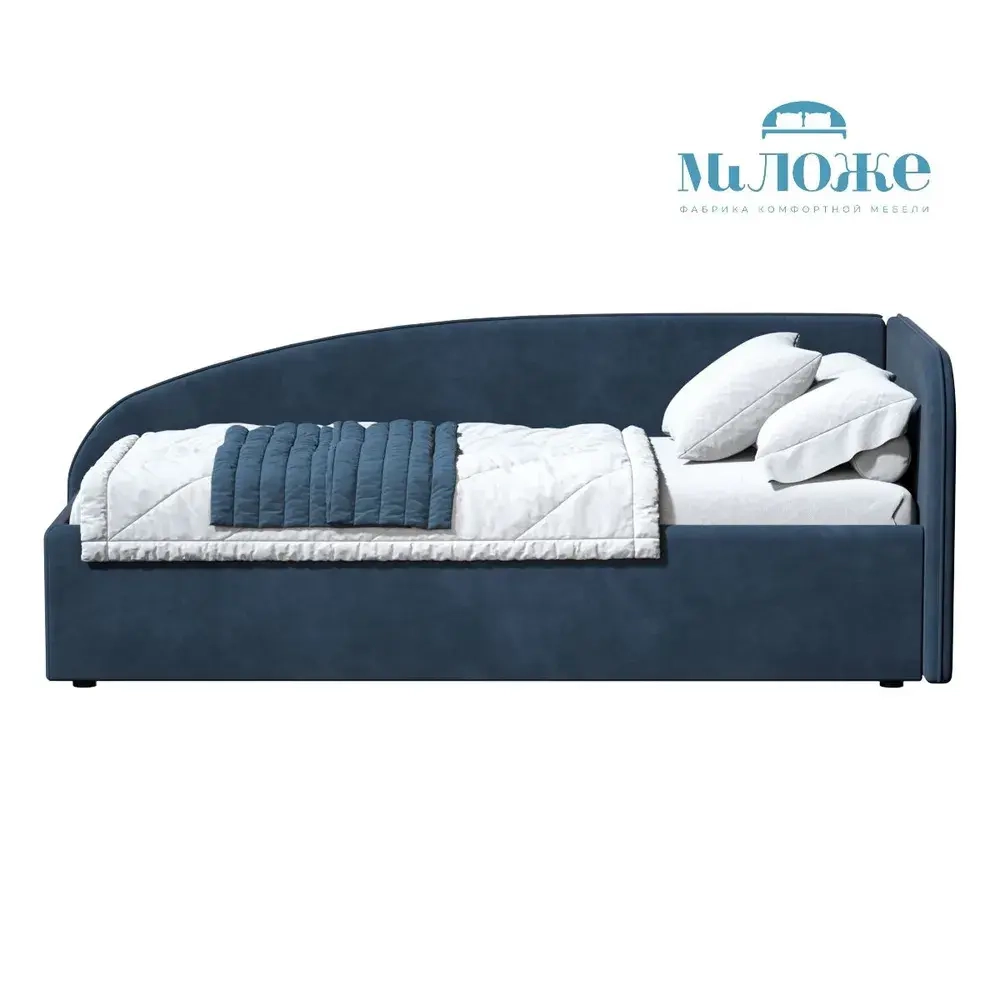Кровать Элис 90х200 Синий Велюр Правый Угол