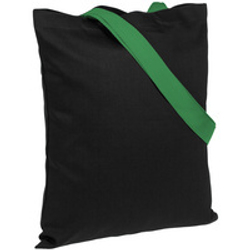 Холщовая сумка BrighTone, черная с зелеными ручками