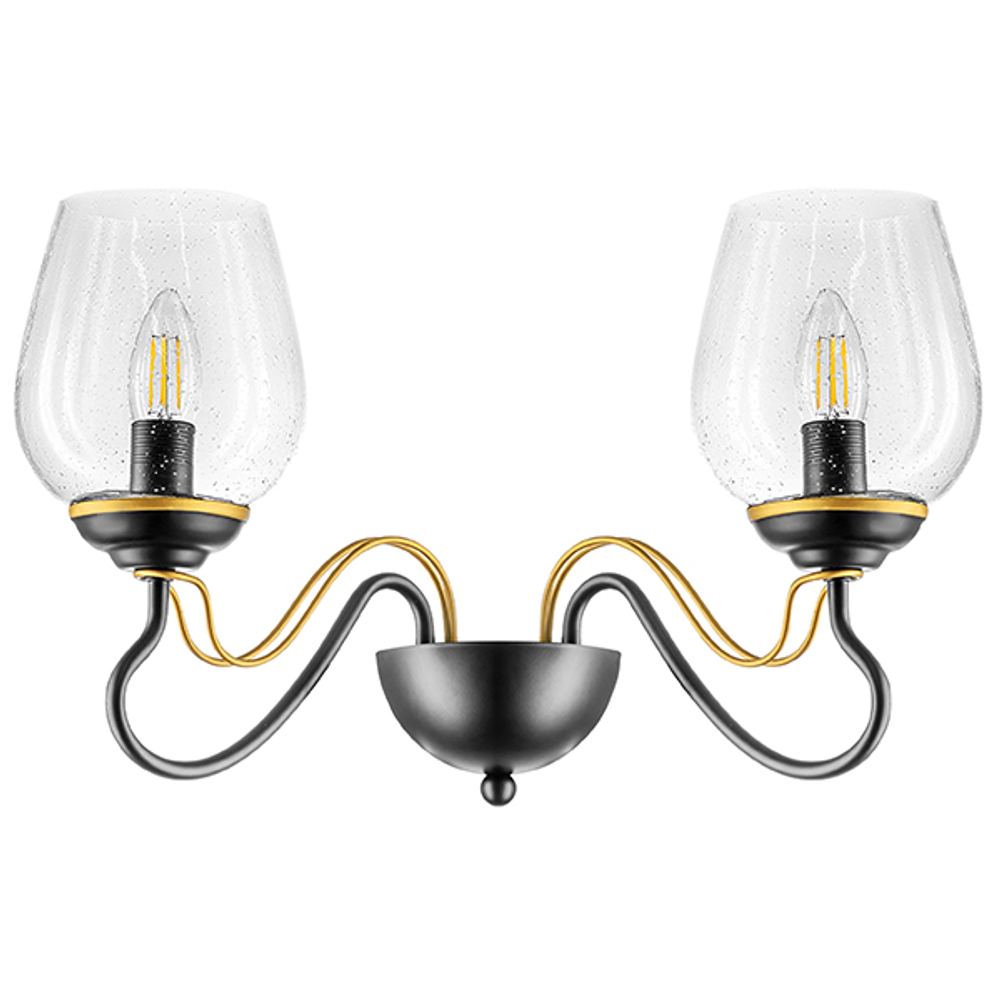 734627 Бра BOLLA 2х40W E14 ЧЕРНЫЙ/ЗОЛОТО/ПРОЗРАЧНЫЙ