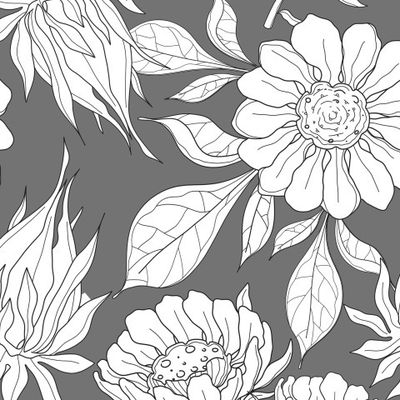 Маргаритка, петуния, пион, календула на сером фоне.