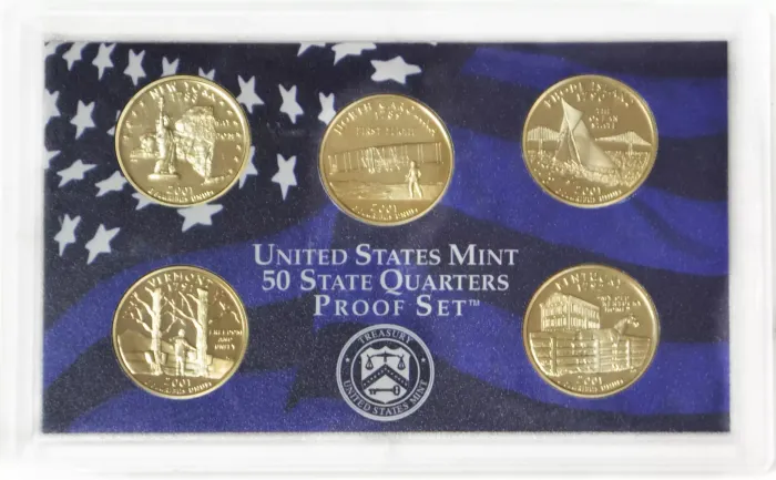 Официальный годовой набор из 10 монет США 2001 Proof в упаковках