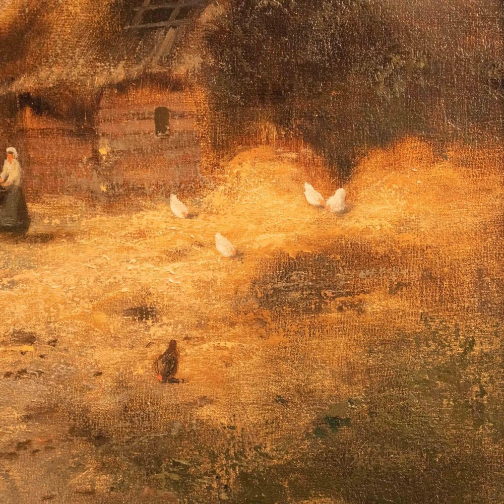 Винтаж: Картина «Пейзаж с уборкой урожая»