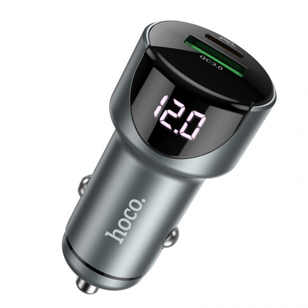 Автомобильное зарядное устройство HOCO Z42 Light, 2xUSB, 20W, серый металлик, 013273