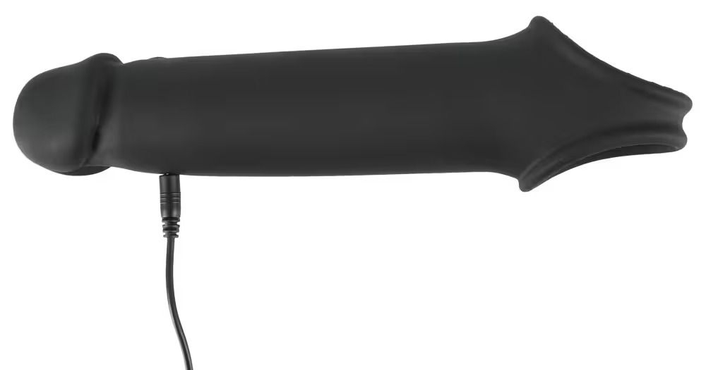 Черная вибронасадка для пениса с хомутом для мошонки и пультом ДУ Remote Controlled Penis Extension