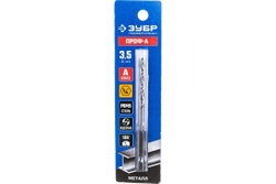 Сверло по металлу с шестигранным хвостовиком 3.5х88мм, сталь Р6М5, класс А ЗУБР ПРОФ-А