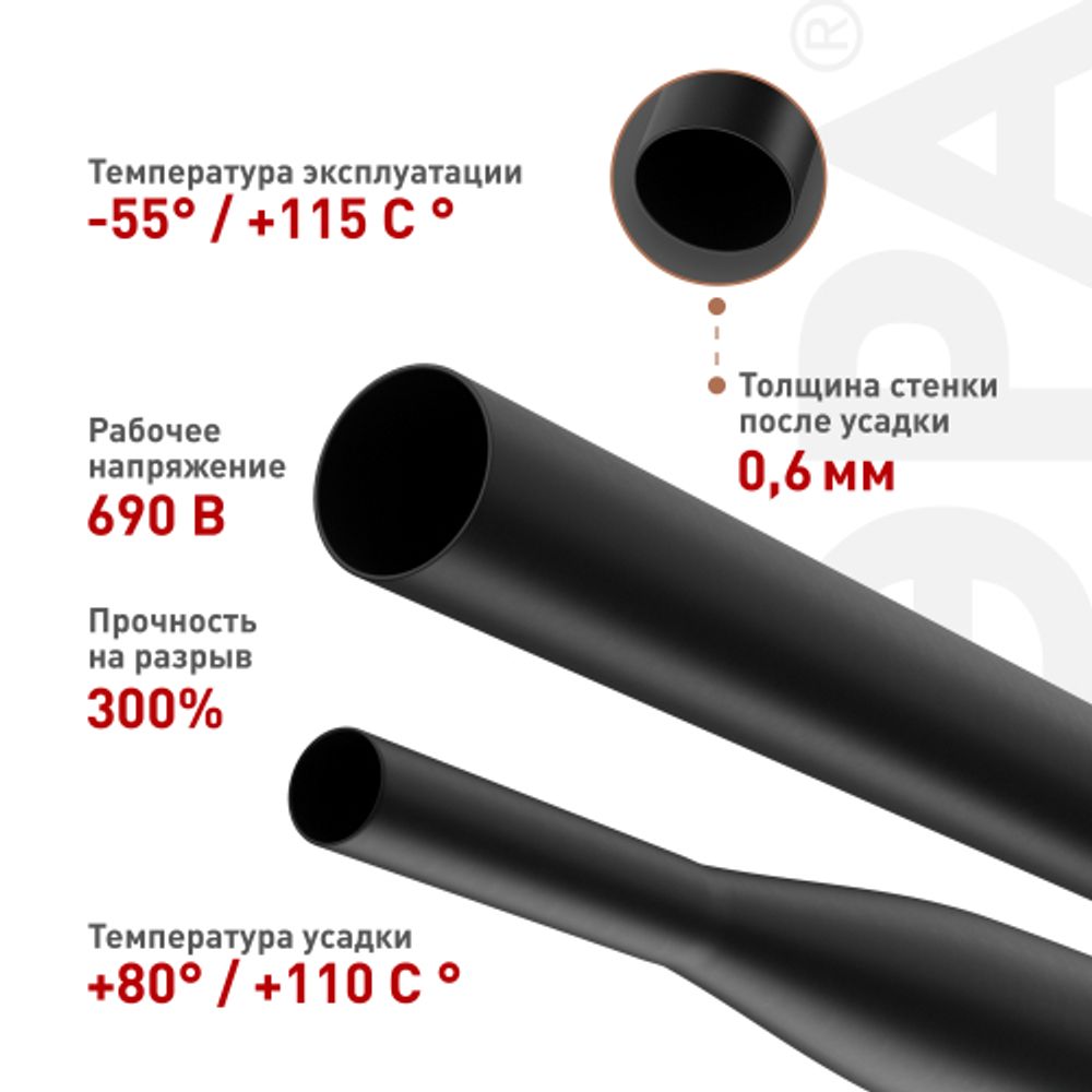 Термоусадочная трубка ЭРА NO-224-474 ТТУ нг-LS 20/10 чёрная в отрезках по 1 м 10 шт | Электротовары