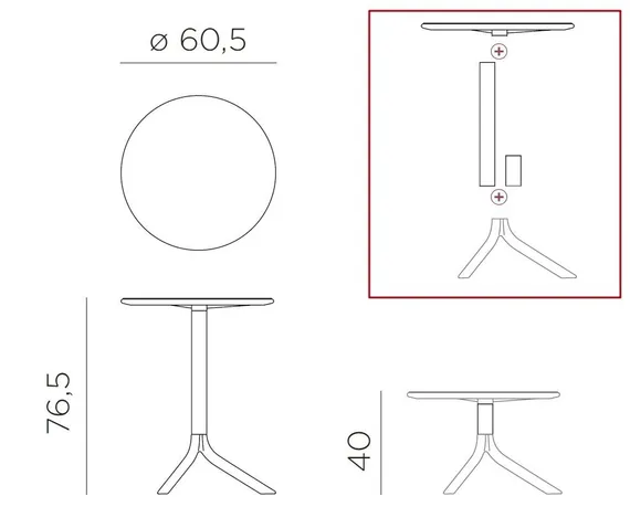 Регулируемый пластиковый стол Spritz Ø60 см, ментоловый