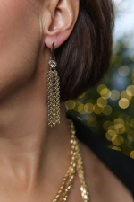 Серьги кисти "Богема" с цирконами, оттенок золото