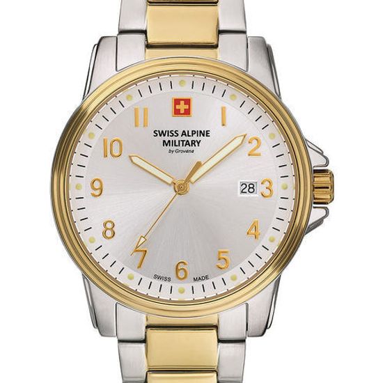 С браслетом Мужские наручные часы с серебряным браслетом Swiss Alpine Military 7011.1142 mens 40mm 10ATM