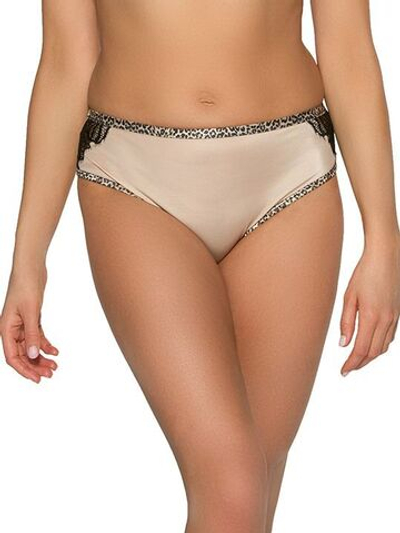 Трусики-бразилиана с леопардовой отделкой и кружевом (Размер: XXL) (Цвет: телесный)