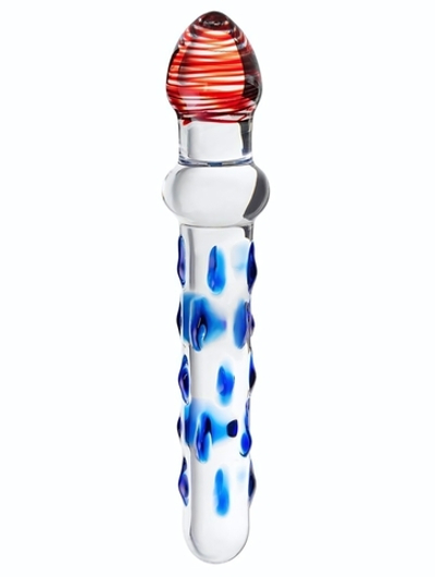 Стеклянный двусторонний фаллоимитатор с шишечками - 20 см. (Цвет: прозрачный)