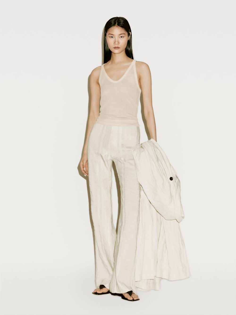 Massimo Dutti Топ на бретелях из 100% натурального шелка - Limited Edition, бежевый