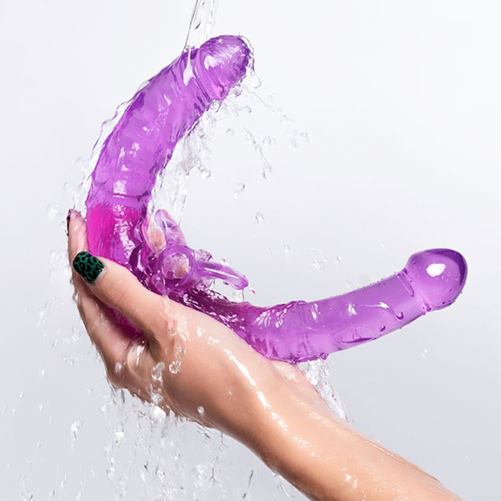 Фиолетовый двухсторонний фаллоимитатор 35см с вибропулей ToyFa Basic 882023