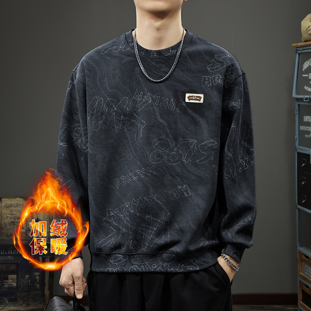 Толстовка осенняя стираная с облаками, с длинными рукавами в американском стиле