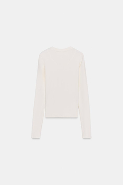 ZARA ФУТБОЛКА С ДЛИННЫМИ РУКАВАМИ И ВЫШИВКОЙ, ЭКРЮ