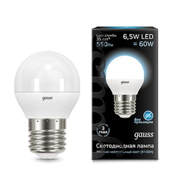 Лампа шар Gauss LED 6,5W Е27 4100K AC220-240V 105102207