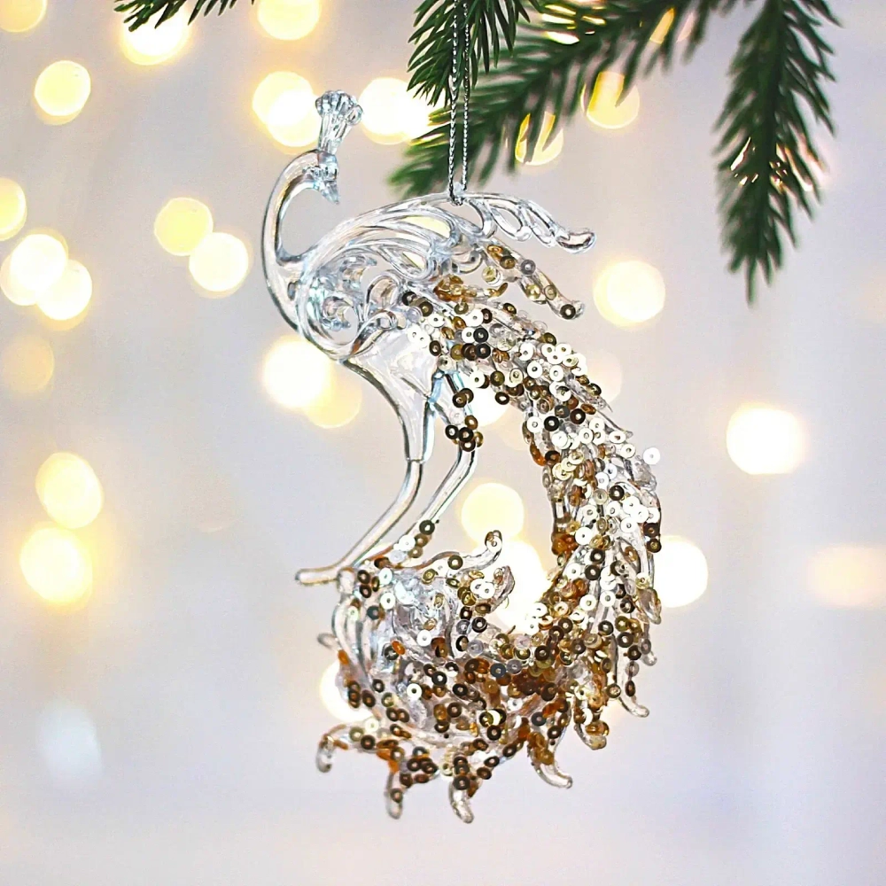 Подвеска «Павлиний хвост» 15*8 см, Белый/Золотой блеск