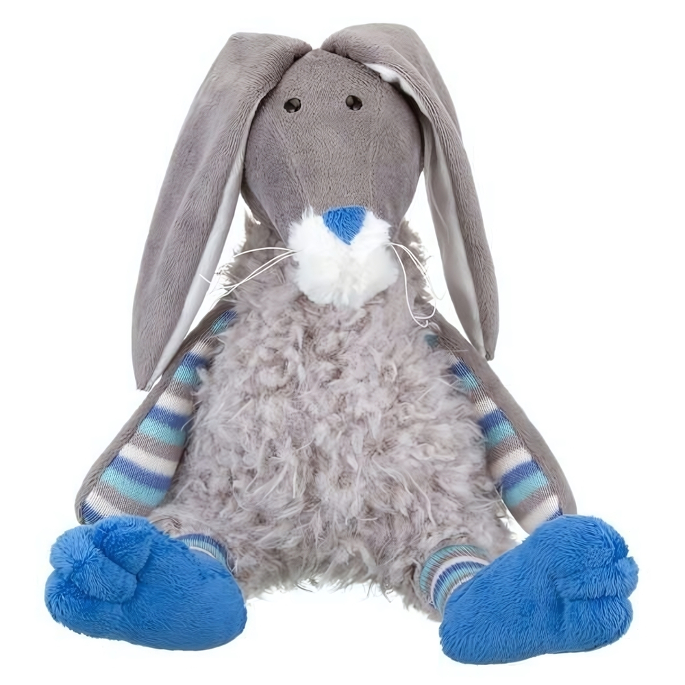 Зайчик в меховом костюме с вязанными деталями 27*14*13см. в пакет (Relana)