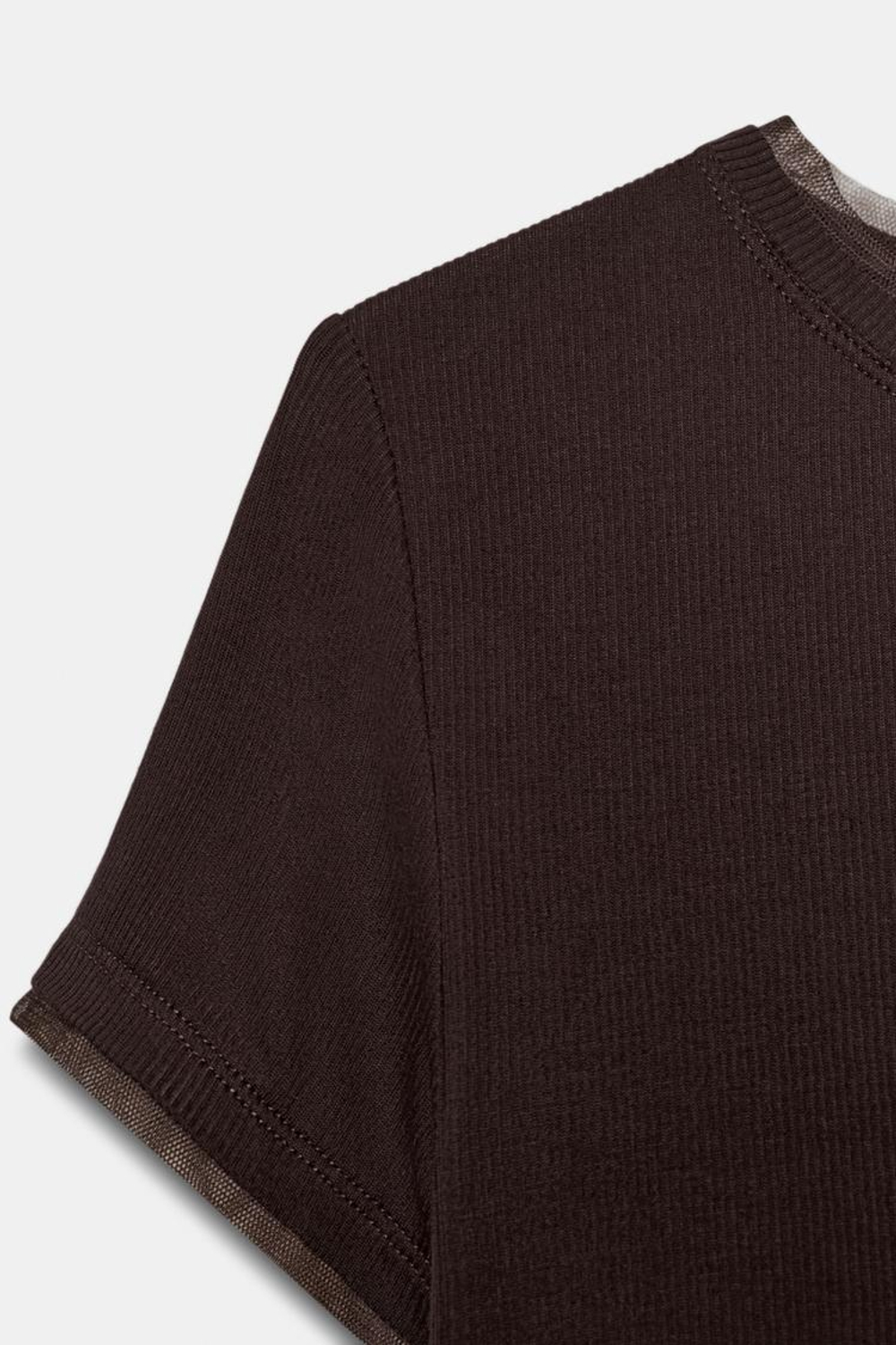 ZARA ФУТБОЛКА КОМБИНИРОВАННАЯ, ШОКОЛАДНО-КОРИЧНЕВЫЙ