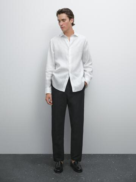 Massimo Dutti Рубашка приталенного кроя из 100% льна, белый