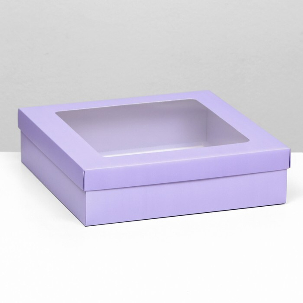 Коробка складная, крышка-дно, сиреневая, с окном 30 х 30 х 8 см   9702393