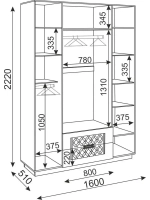 Шкаф для одежды распашной с зеркалом и полками 160х51х222 см
