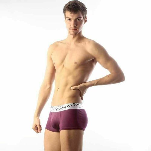 Мужские трусы хипсы фиолетовые с косой резинкой Calvin Klein Steel Boxer Italics Violet