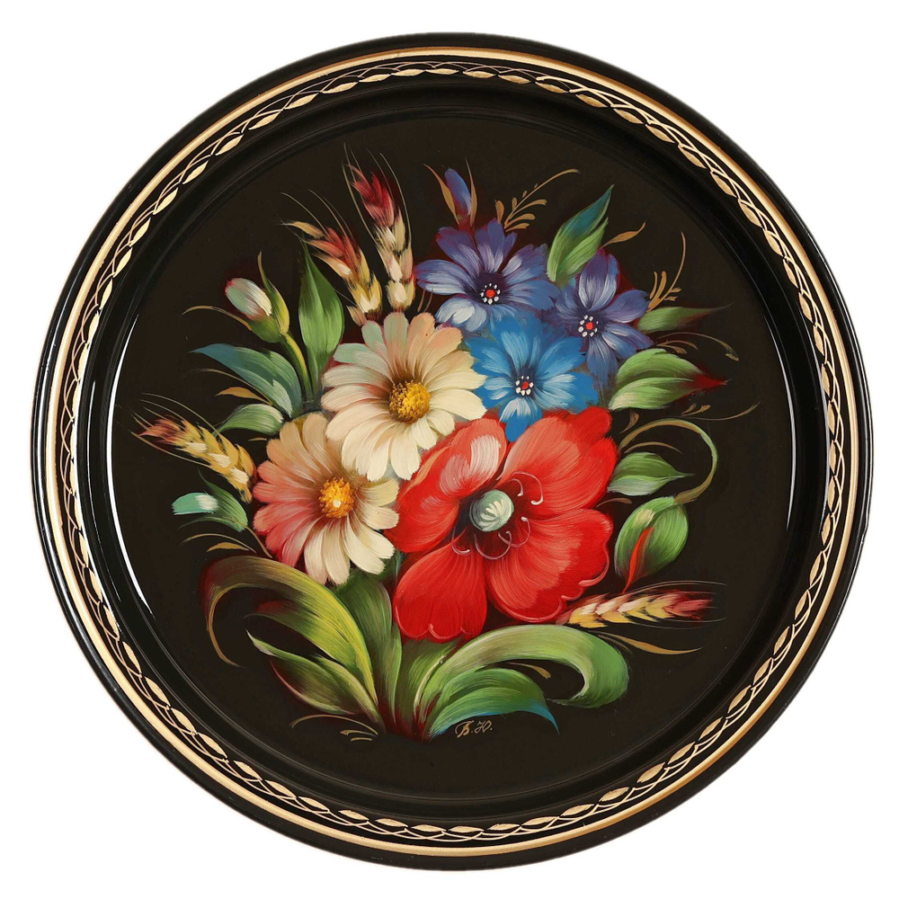 Жостовский поднос декоративный, размер 22 см (A5), металлический