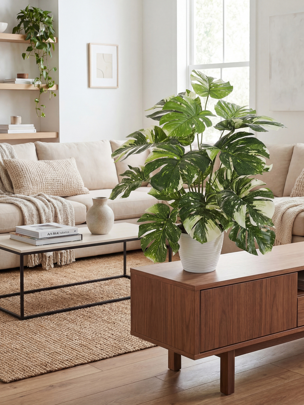 Искусственная Монстера Тайское созвездие 65см в кашпо