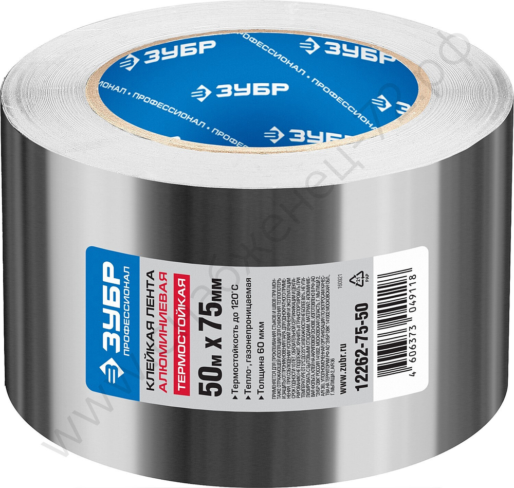 ЗУБР 75 мм, 50 м 60 гр/м2, Алюминиевая лента самоклеящаяся, ПРОФЕССИОНАЛ (12262-75-50)