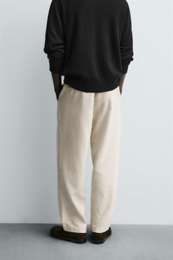 ZARA БРЮКИ RELAXED FIT С РЕЛЬЕФНОЙ СТРУКТУРОЙ, СВЕТЛО-БЕЖЕВЫЙ