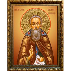 Климент Песнописец, преподобный игумен. Икона на холсте.